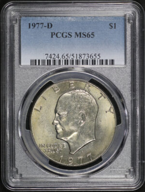 Obverse of this 1977-D Ike Dollar PCGS MS-65