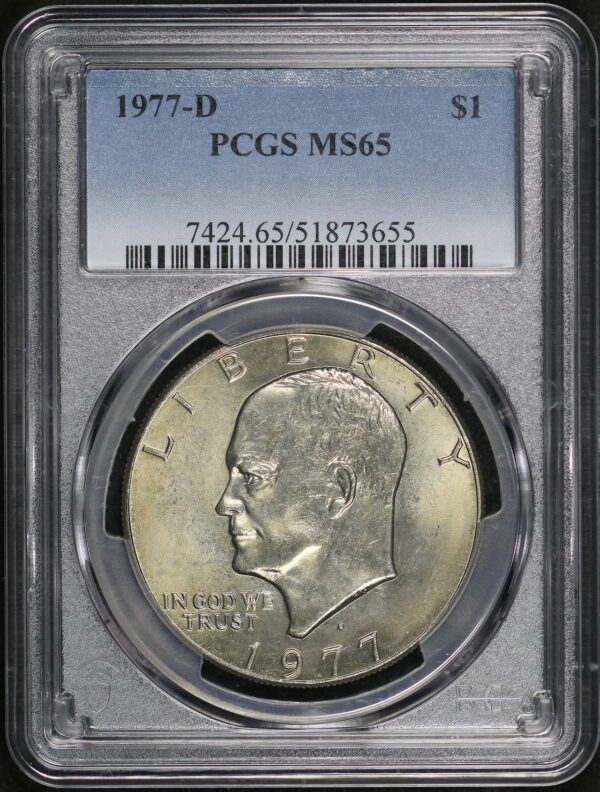 Obverse of this 1977-D Ike Dollar PCGS MS-65