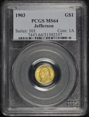Obverse of this 1903 G$1 LA Purch-Jefferson Gold Commemorative PCGS MS-64