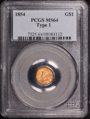 Obverse of this 1854 Type 1 Gold Dollar PCGS MS-64