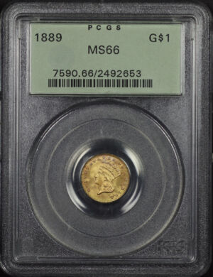 Obverse of this 1889 Gold Dollar Type 3 PCGS MS-66 Old Green Holder