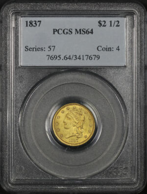 Obverse of this 1837 Classic Head $2.5 PCGS MS-64