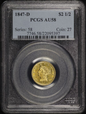 Obverse of this 1847-D Liberty Head $2.5 PCGS AU-58