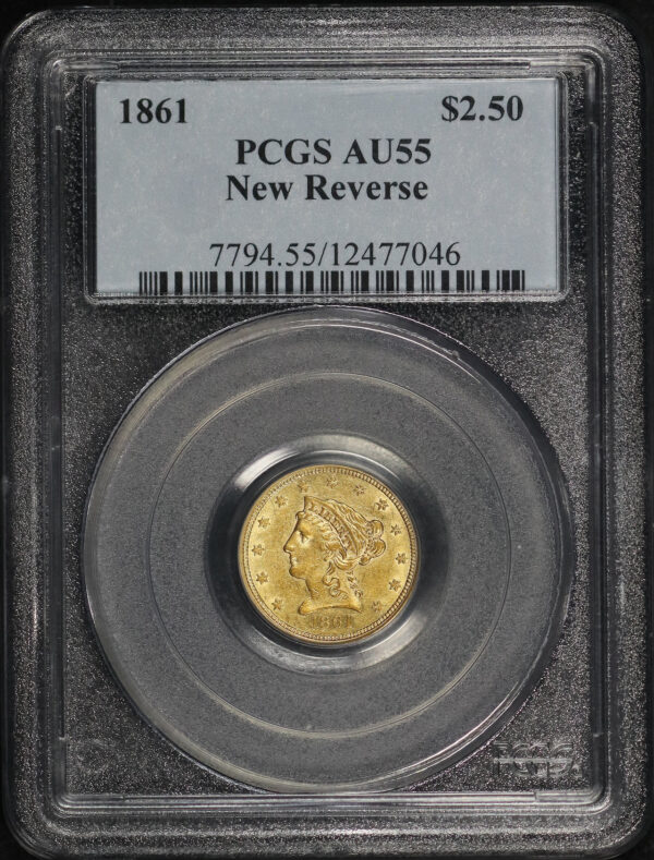 Obverse of this 1861 Liberty Head $2.5 New Reverse PCGS AU-55