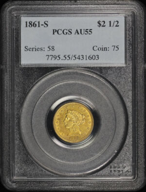 Obverse of this 1861-S Liberty Head $2.5 PCGS AU-55