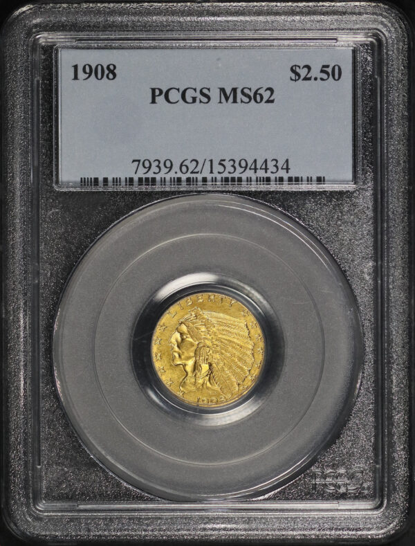 Obverse of this 1908 Indian $2.5 PCGS MS-62