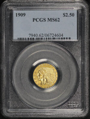 Obverse of this 1909 Indian $2.5 PCGS MS-62