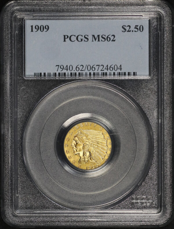 Obverse of this 1909 Indian $2.5 PCGS MS-62