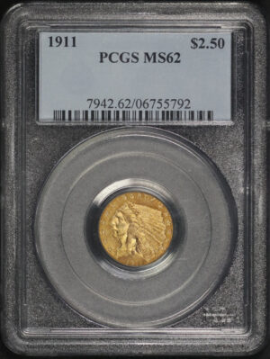 Obverse of this 1911 Indian $2.5 PCGS MS-62