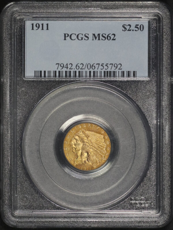 Obverse of this 1911 Indian $2.5 PCGS MS-62