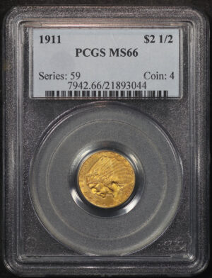 Obverse of this 1911 Indian $2.5 PCGS MS-66