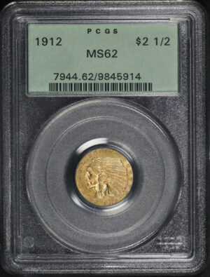 Obverse of this 1912 Indian $2.5 PCGS MS-62 Old Green Holder