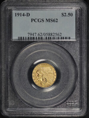 Obverse of this 1914-D Indian $2.5 PCGS MS-62