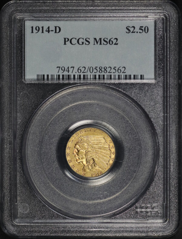 Obverse of this 1914-D Indian $2.5 PCGS MS-62