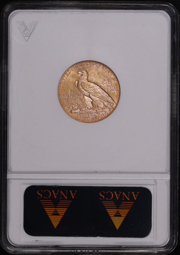 Reverse of this 1925-D $2.5 Indian Head Gold Quarter Eagle ANACS MS-62 First Generation Holder – Looks MS-63 by Today’s Standards!