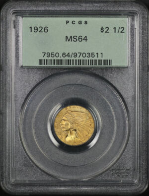Obverse of this 1926 Indian $2.5 PCGS MS-64 Old Green Holder