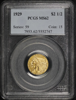 Obverse of this 1929 Indian $2.5 PCGS MS-62