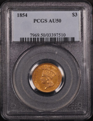 Obverse of this 1854 Three Dollar PCGS AU-50