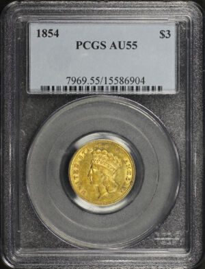 Obverse of this 1854 Three Dollar PCGS AU-55