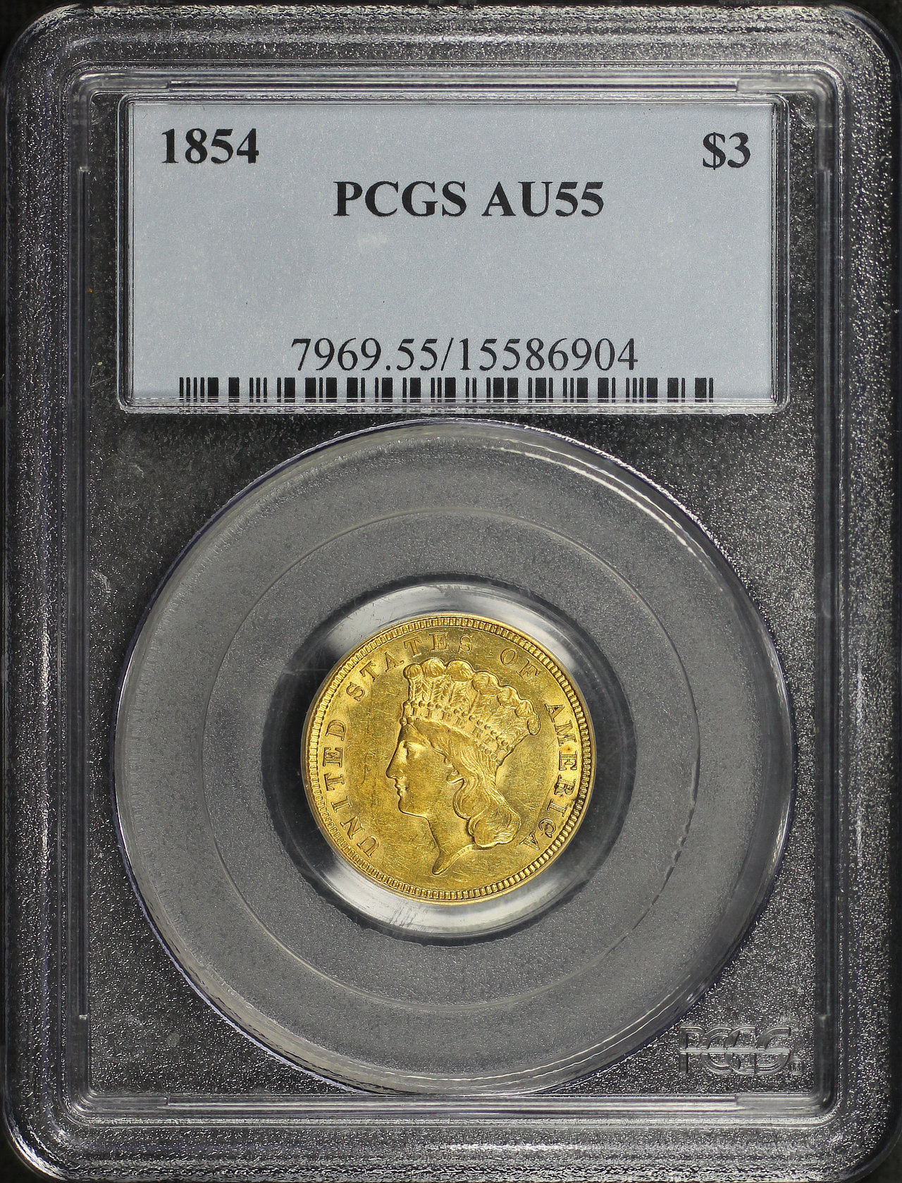 Obverse of this 1854 Three Dollar PCGS AU-55