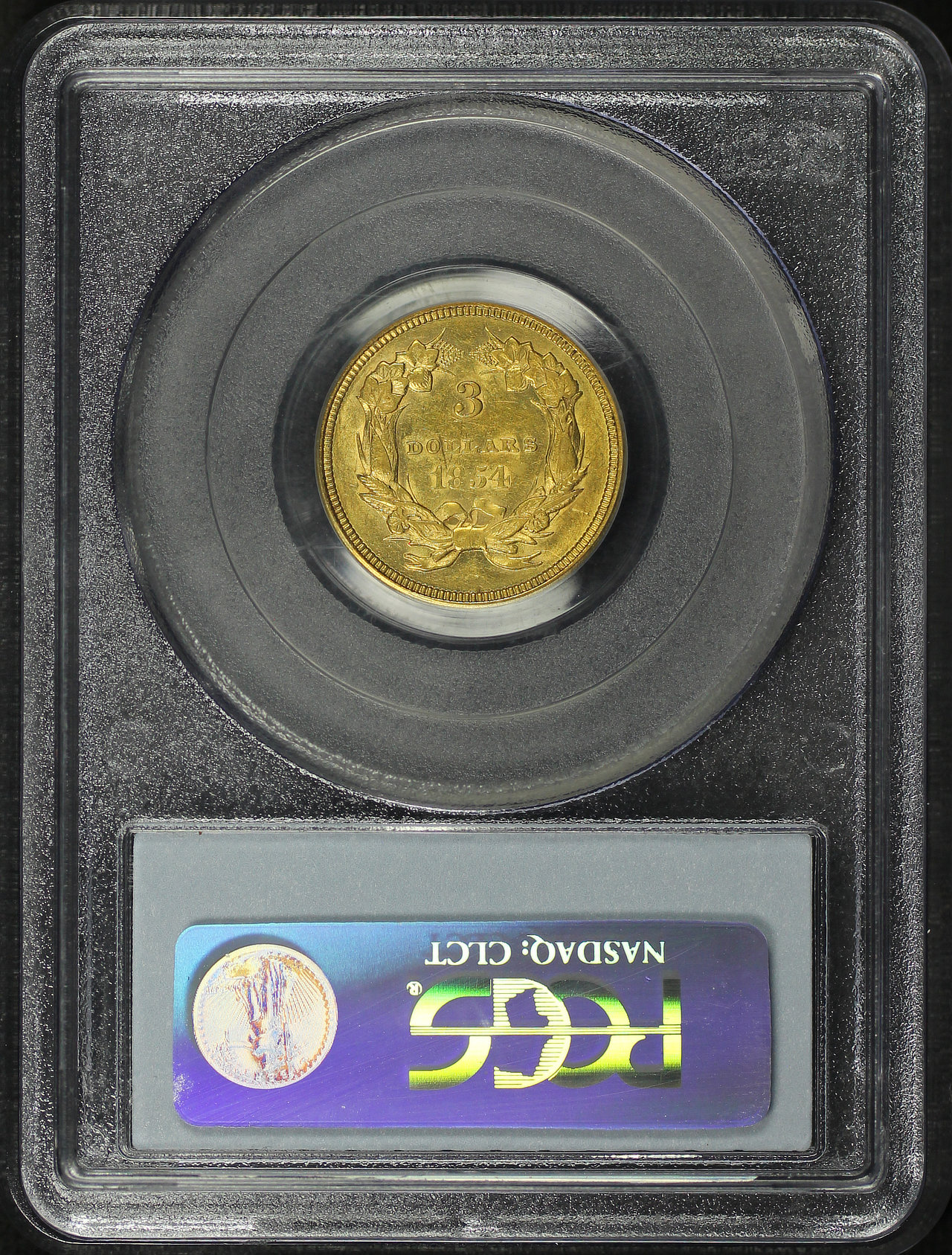 Reverse of this 1854 Three Dollar PCGS AU-55