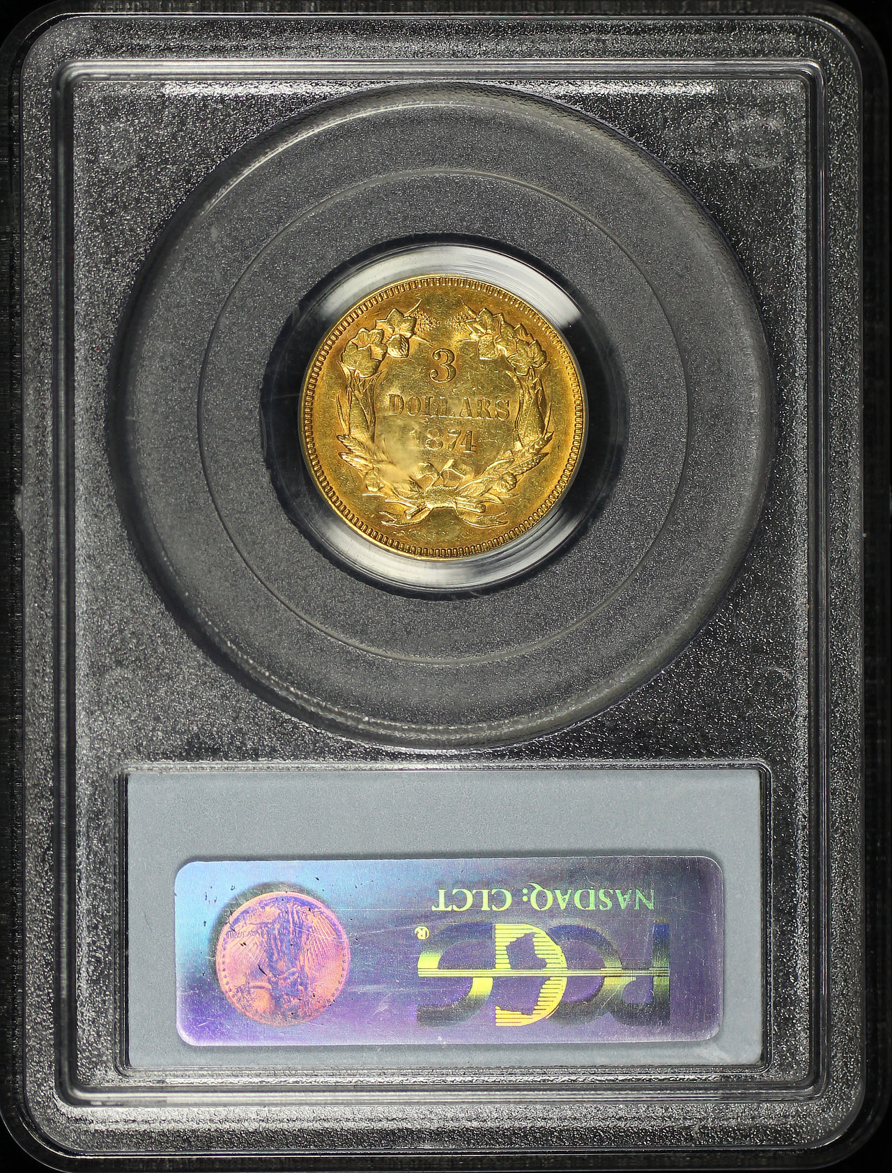 Reverse of this 1874 Three Dollar PCGS AU-58