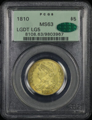 Obverse of this 1810 Capped Bust $5 Large Date & Large 5 PCGS MS-63 CAC Old Green Holder