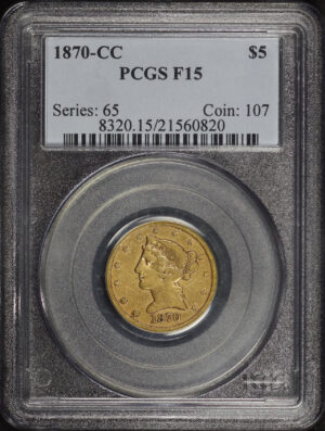 Obverse of this 1870-CC Liberty Head $5 PCGS F-15