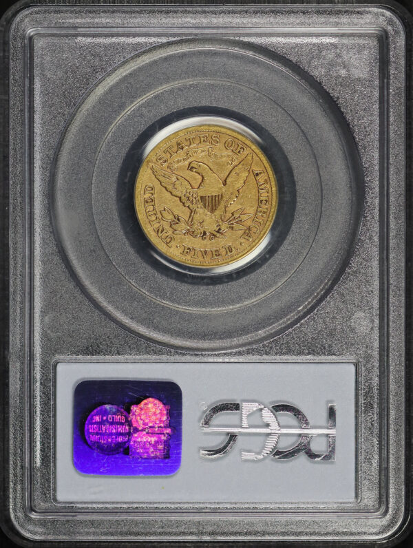 Reverse of this 1870-CC Liberty Head $5 PCGS F-15