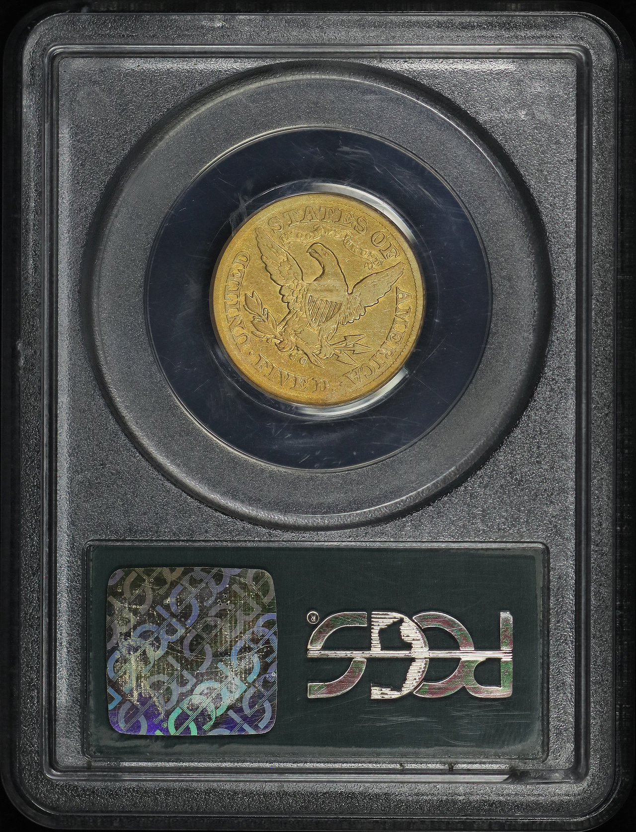 Reverse of this 1871-CC Liberty Head $5 PCGS VG-10 Old Green Holder