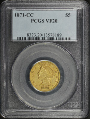 Obverse of this 1871-CC Liberty Head $5 PCGS VF-20