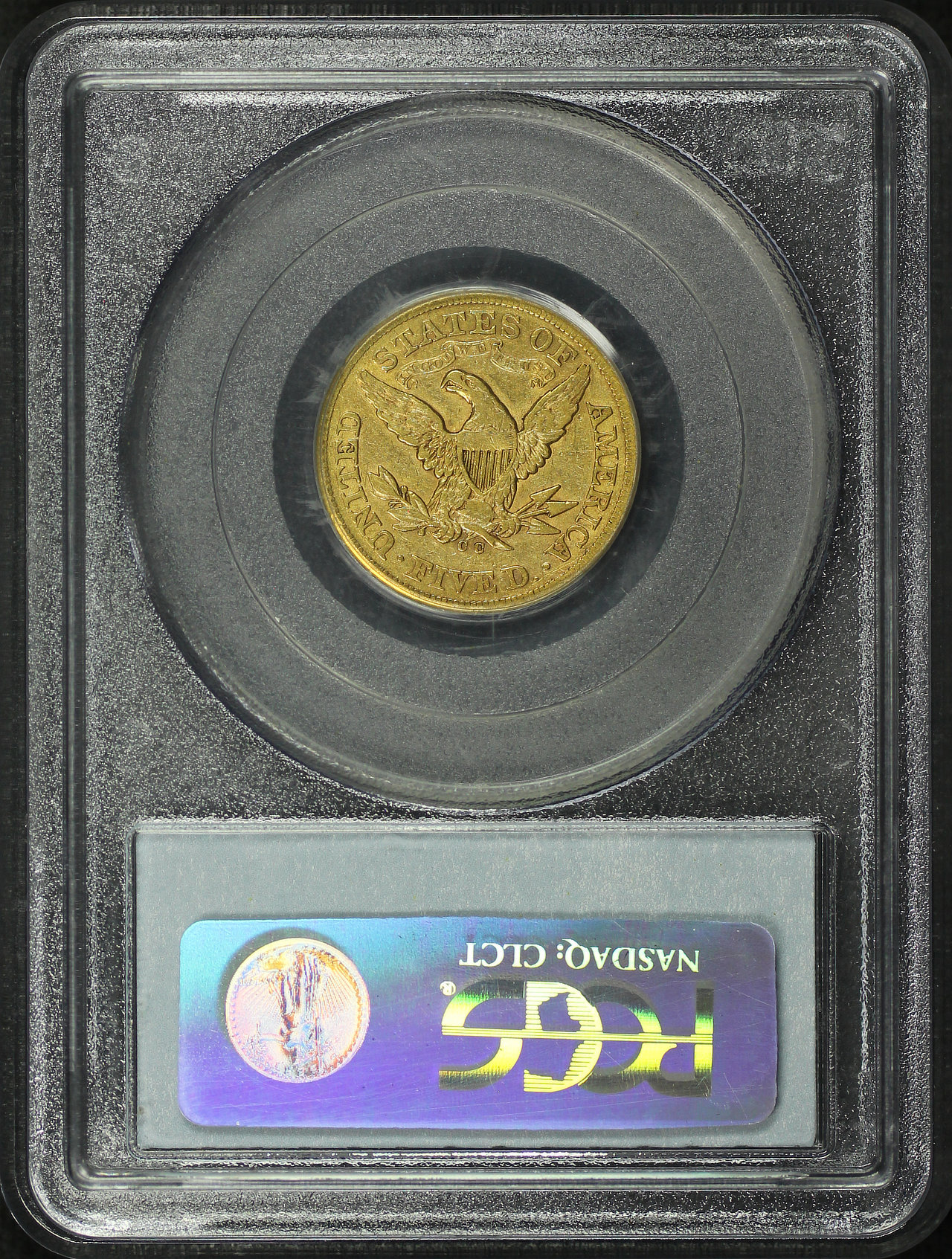 Reverse of this 1871-CC Liberty Head $5 PCGS VF-20