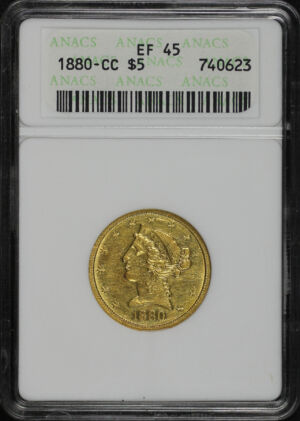 Obverse of this 1880-CC Liberty Head $5 ANACS XF-45