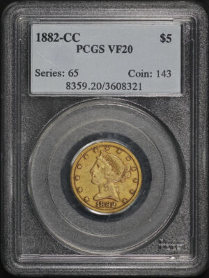 Obverse of this 1882-CC Liberty Head $5 PCGS VF-20