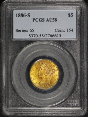 Obverse of this 1886-S Liberty Head $5 PCGS AU-58