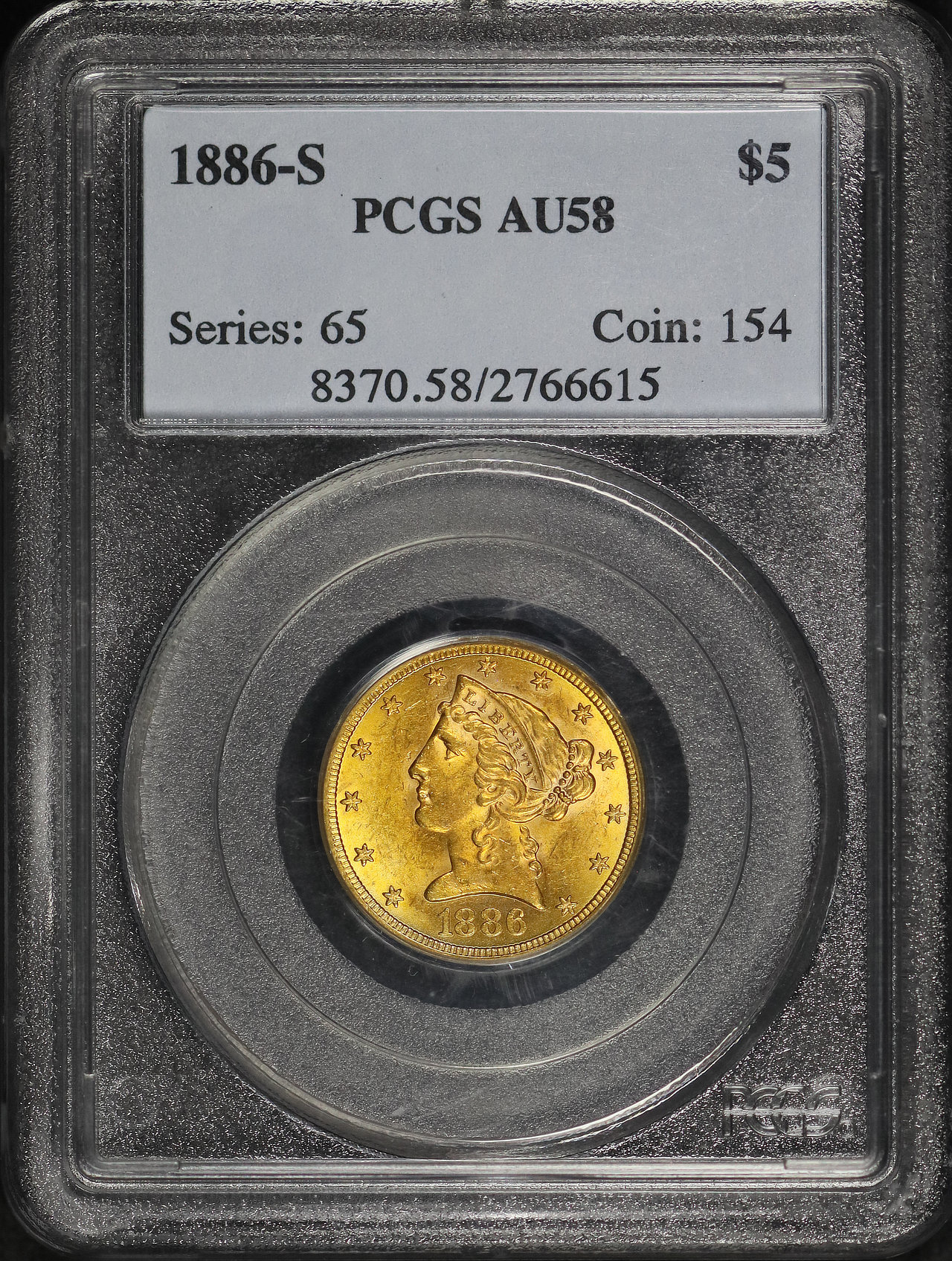 Obverse of this 1886-S Liberty Head $5 PCGS AU-58