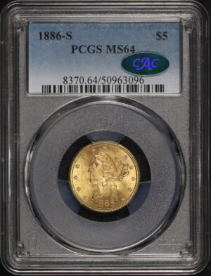 Obverse of this 1886-S Liberty Head $5 PCGS MS-64 CAC