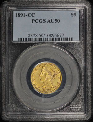 Obverse of this 1891-CC Liberty Head $5 PCGS AU-50