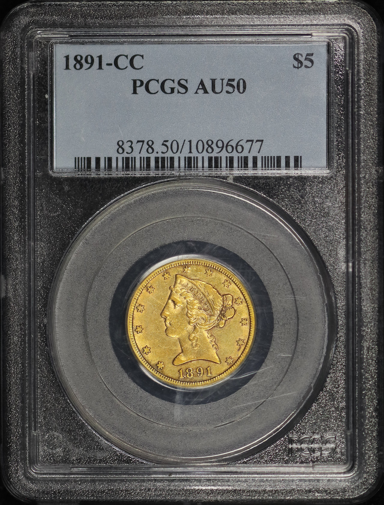 Obverse of this 1891-CC Liberty Head $5 PCGS AU-50