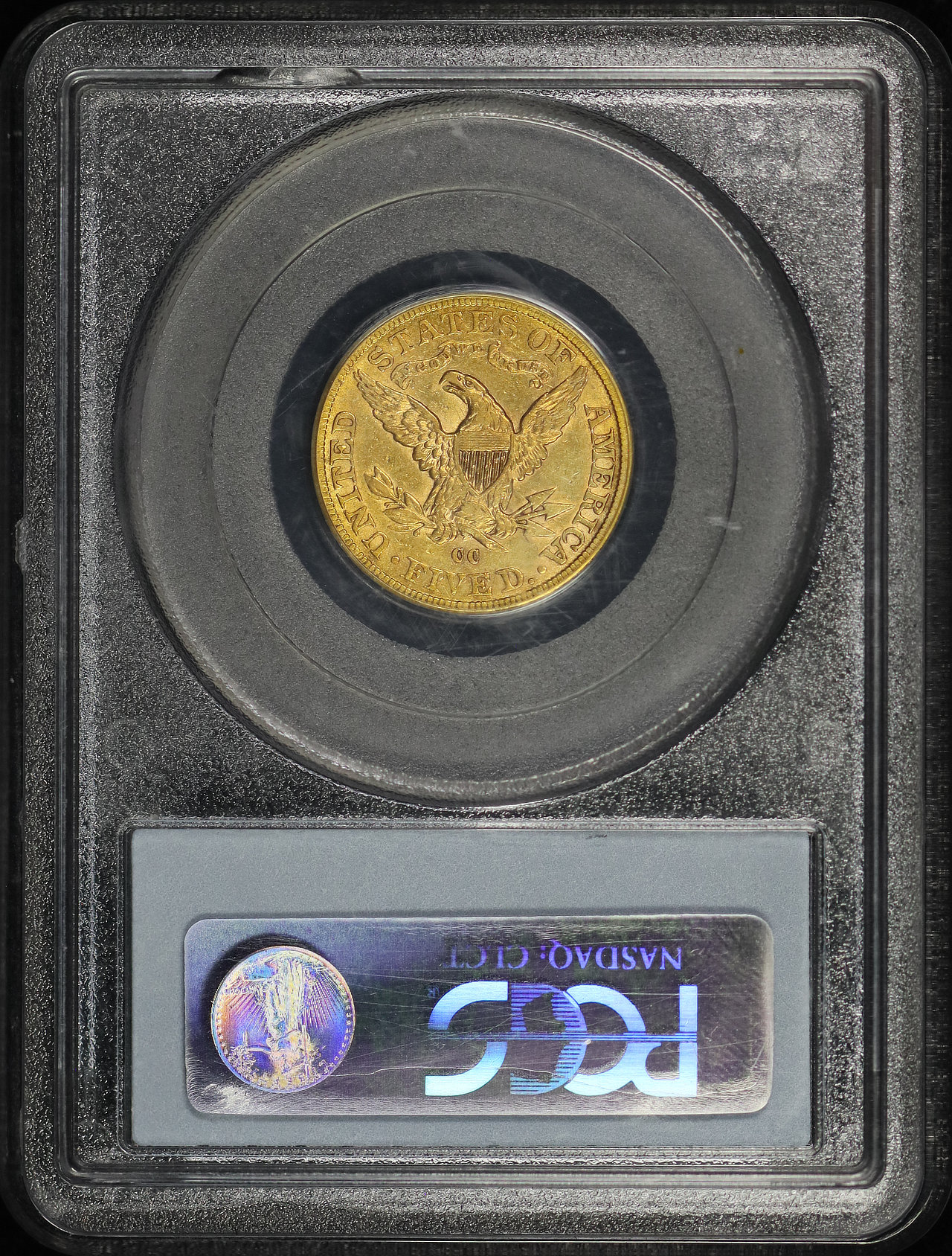 Reverse of this 1891-CC Liberty Head $5 PCGS AU-50