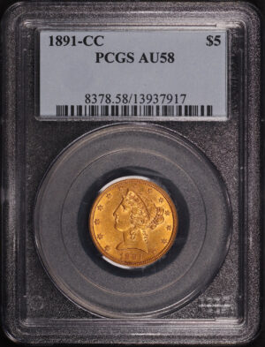 Obverse of this 1891-CC Liberty Head $5 PCGS AU-58