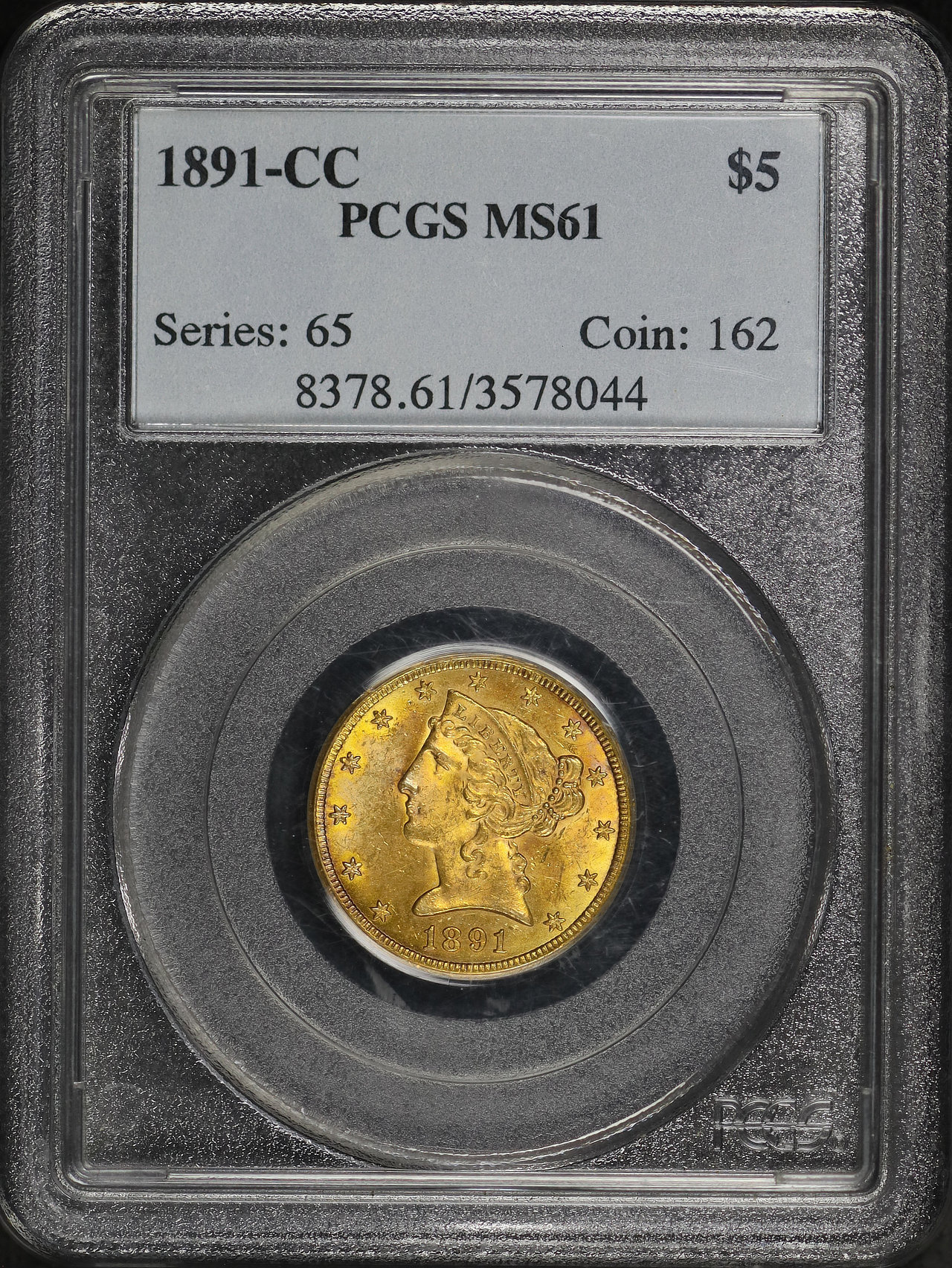Obverse of this 1891-CC Liberty Head $5 PCGS MS-61