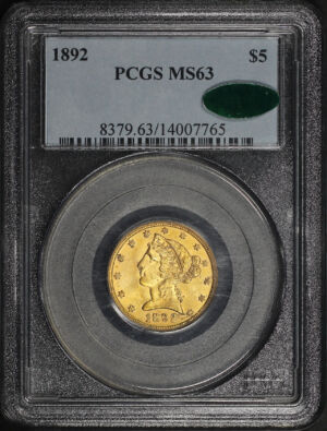 Obverse of this 1892 Liberty Head $5 PCGS MS-63 CAC