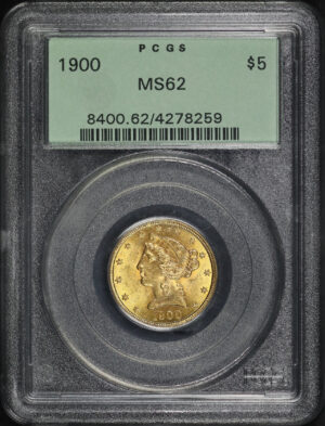 Obverse of this 1900 Liberty Head $5 PCGS MS-62 Old Green Holder