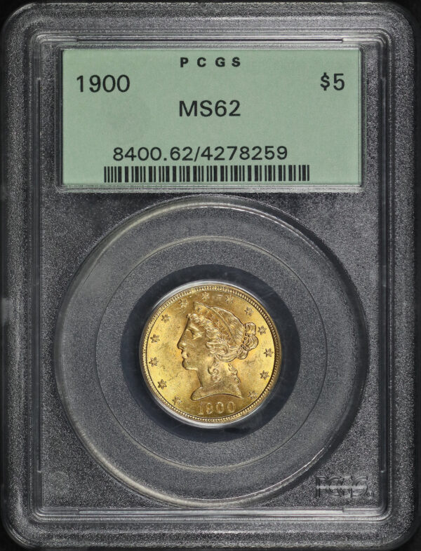 Obverse of this 1900 Liberty Head $5 PCGS MS-62 Old Green Holder