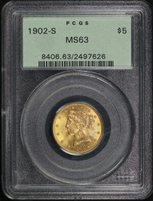 Obverse of this 1902-S Liberty Head $5 PCGS MS-63 Old Green Holder