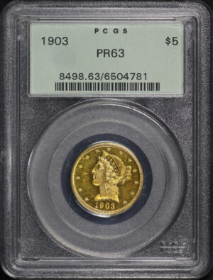 Obverse of this 1903 Liberty Head $5 PCGS PR-63 Old Green Holder