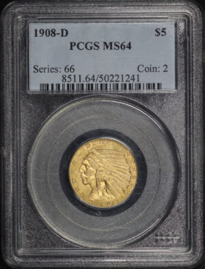 Obverse of this 1908-D Indian $5 PCGS MS-64