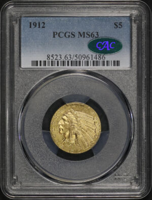 Obverse of this 1912 Indian $5 PCGS MS-63 CAC