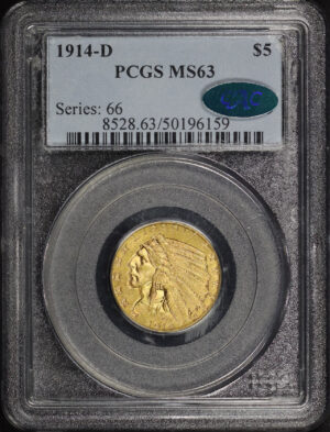 Obverse of this 1914-D Indian $5 PCGS MS-63 CAC